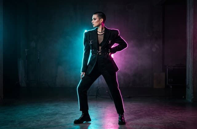 Hunyuan Video cyberpunk neon rim-light fashion film